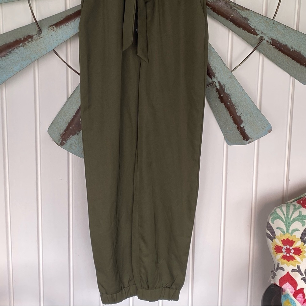 Short Sleeve Utility Jumpsuit Green Size Large Wide Leg- Eilly Bazar- Zipper - Picture 3 of 10
